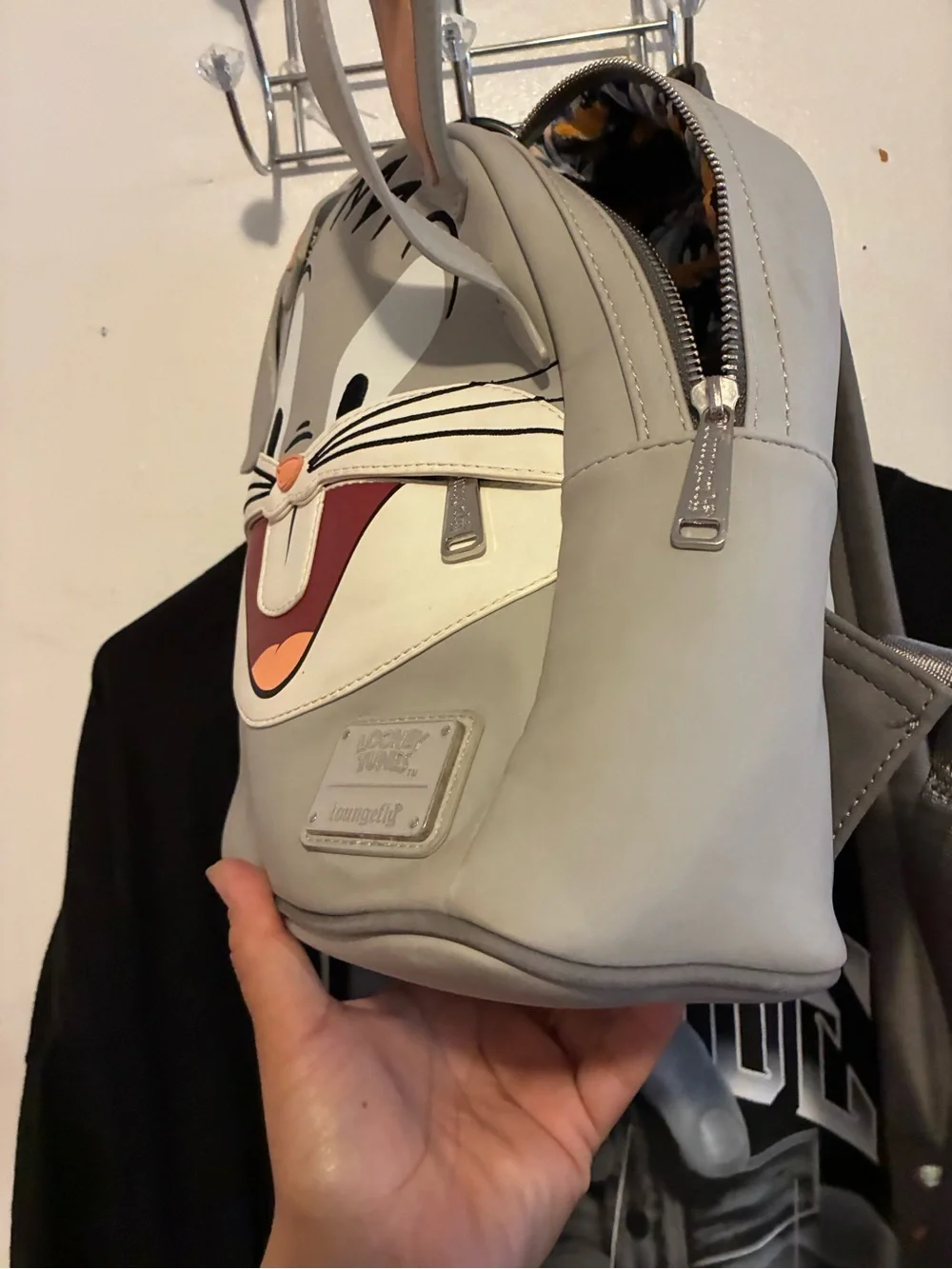 Loungefly Gray Bunny Character Mini Backpack with Pink Ear Accents